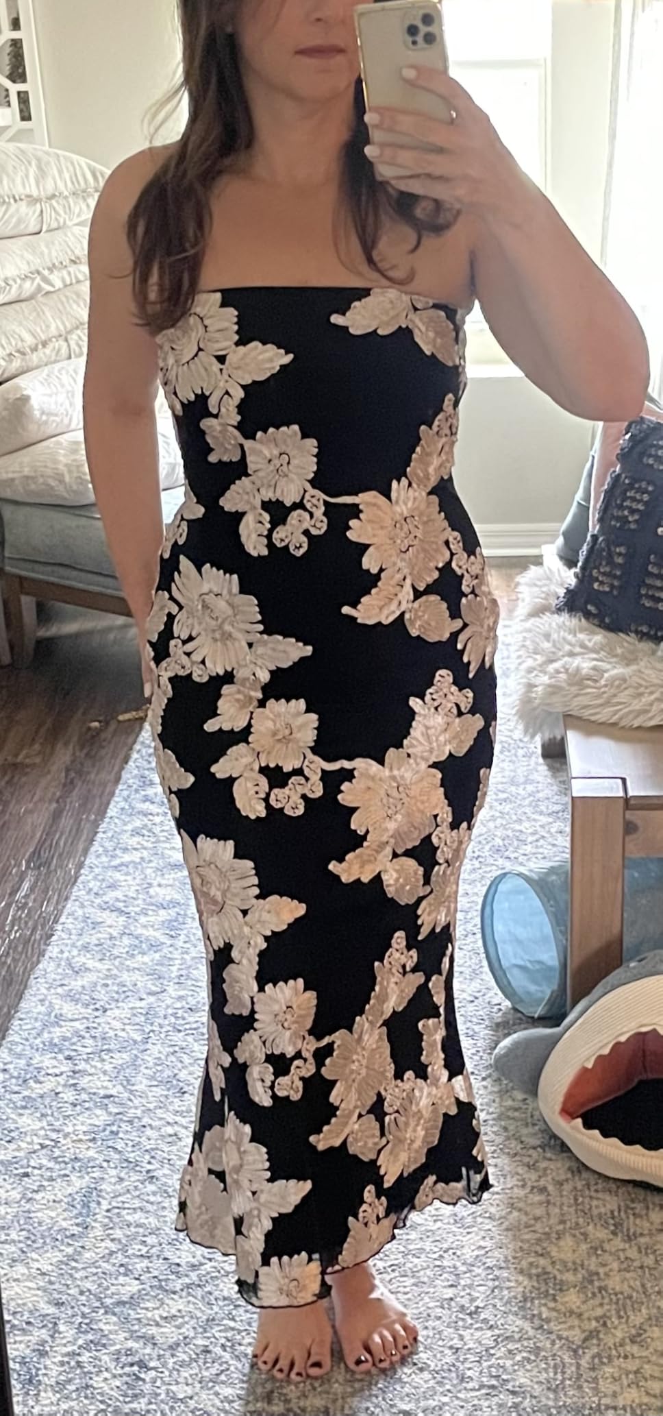 MEROKEETY Women's Floral Strapless Maxi Dress 2026 Summer Mesh Tube Bodycon Formal Wedding Guest Cocktail Party Long Dresses customer photo 1