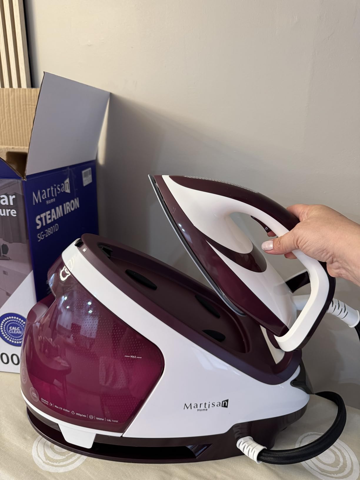 Martisan Steam Generator Iron for Clothes, LED Steam Station, 1800W Power, 8 Bar Max Pressure, 1.9L Water Tank, 550g/min Steam Burst, Auto Off, Ceramic Soleplate, Fast Wrinkle Removal, Purple customer photo 1
