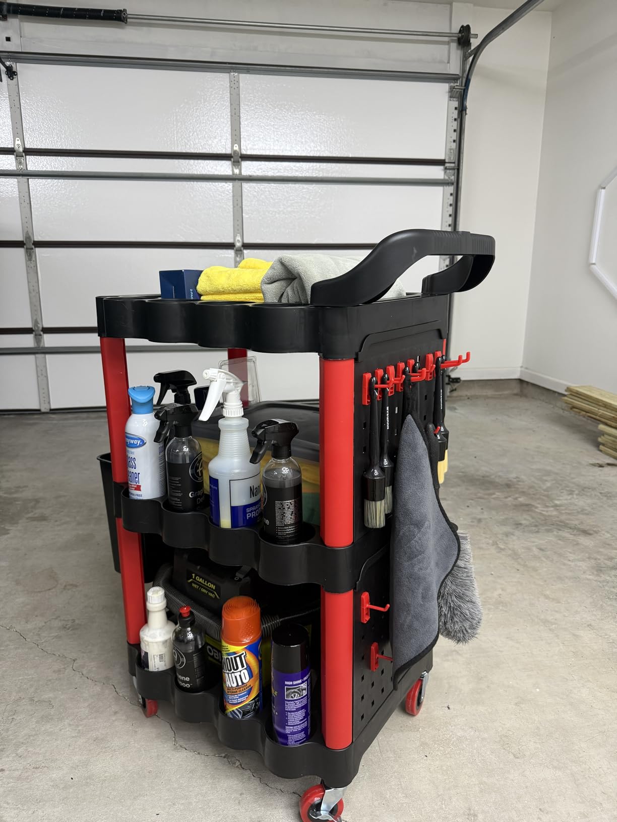 Auto Detailing Cart with Wheels, 3 Tier Rolling Detail Cart with Long Hanging Plate & Hooks & Hanging Bucket & Cat Ear Basket, for Detailers Garage, Workshop, Repair Shop, Storage Tool customer photo 2