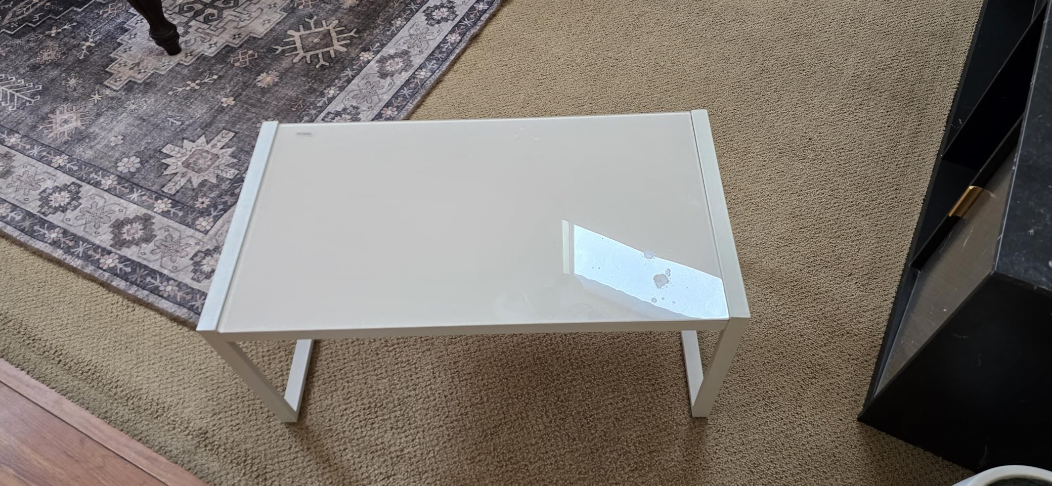 ONBRILL Rectangle Coffee Table with Tempered Glass Desktop, Galvanized Frame Outdoor Coffee Table with Adjustable Feet for Patio, Balcony, Deck, Living Room, Sand customer photo 2
