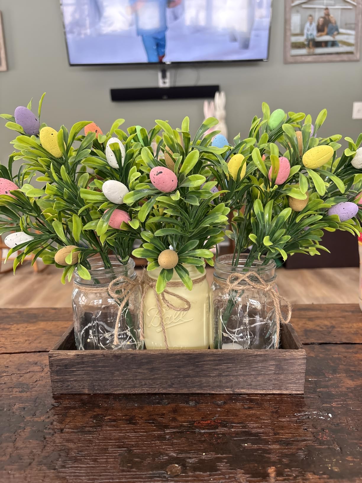Easter Centerpiece Table Decorations for Table Runner Farmhouse Coffee Table Decor with Wood Tray and Led Light Table Centerpieces for Dining Room Kitchen Living,Green customer photo 2
