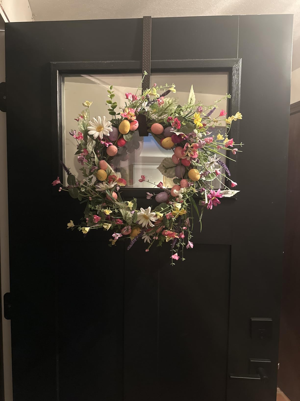 Artificial Easter Wreath 22 Inch Easter Wreaths for Front Door Colorful Egg Wreath with Flowers Green Leaves for Spring Summer Wall Porch Farmhouse customer photo 2
