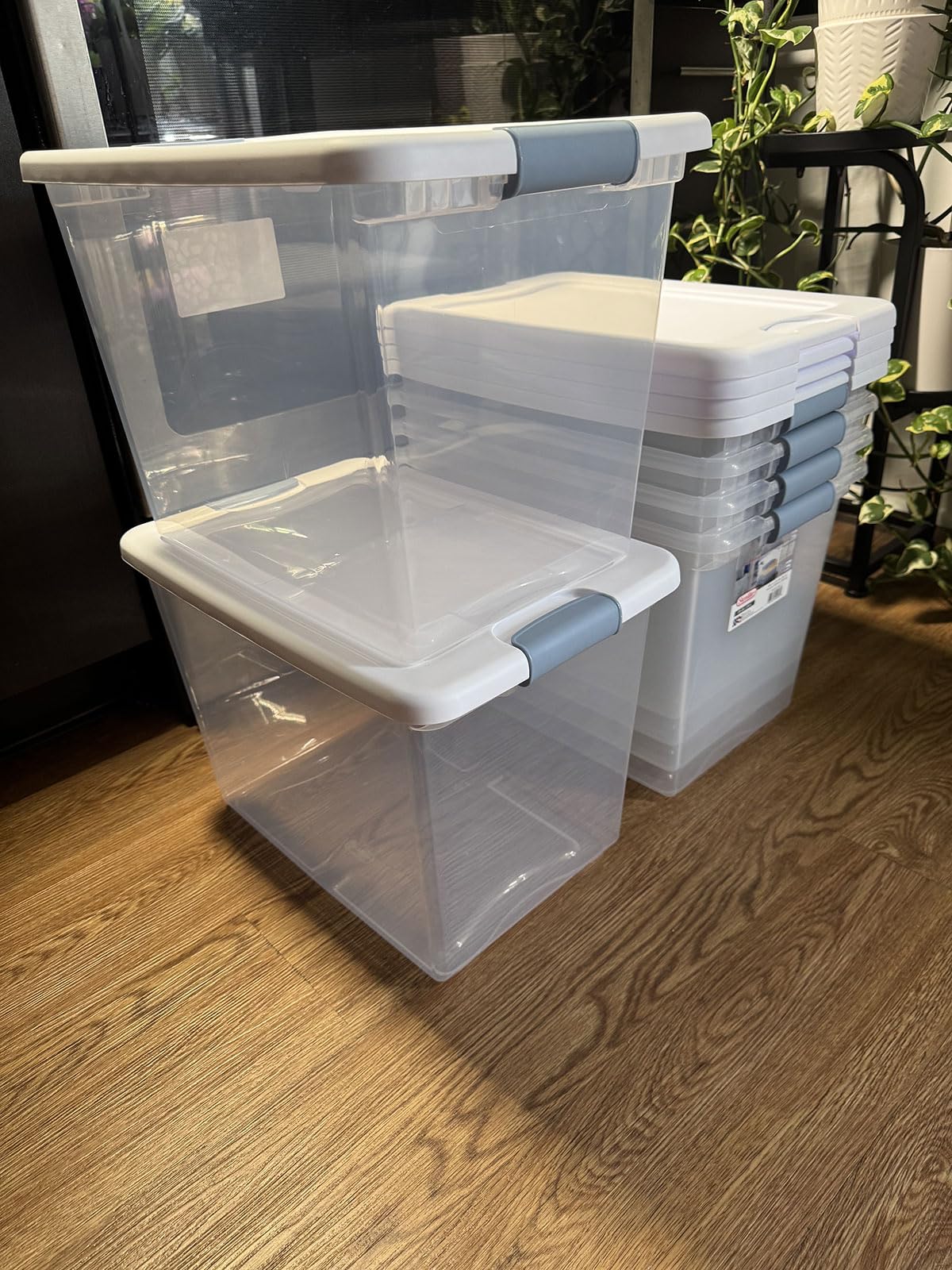 Sterilite 4-Pack 64 Quart Latching Box, Clear Plastic Storage Organizer Bins with White Lids - Large Stackable Containers for Home Bedroom, Dorm Room, and Closet Organization customer photo 1