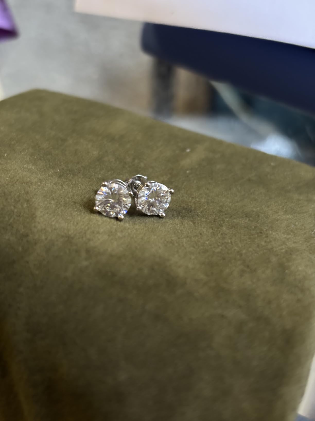 Moissanite Stud Earrings, 0.5CT-2CT 18K White Gold Plated Hypoallergenic Stud Earrings for Women Men, Round Moissanite Earrings Lab Created Diamond Stud Earrings D Color VVS1 customer photo 1