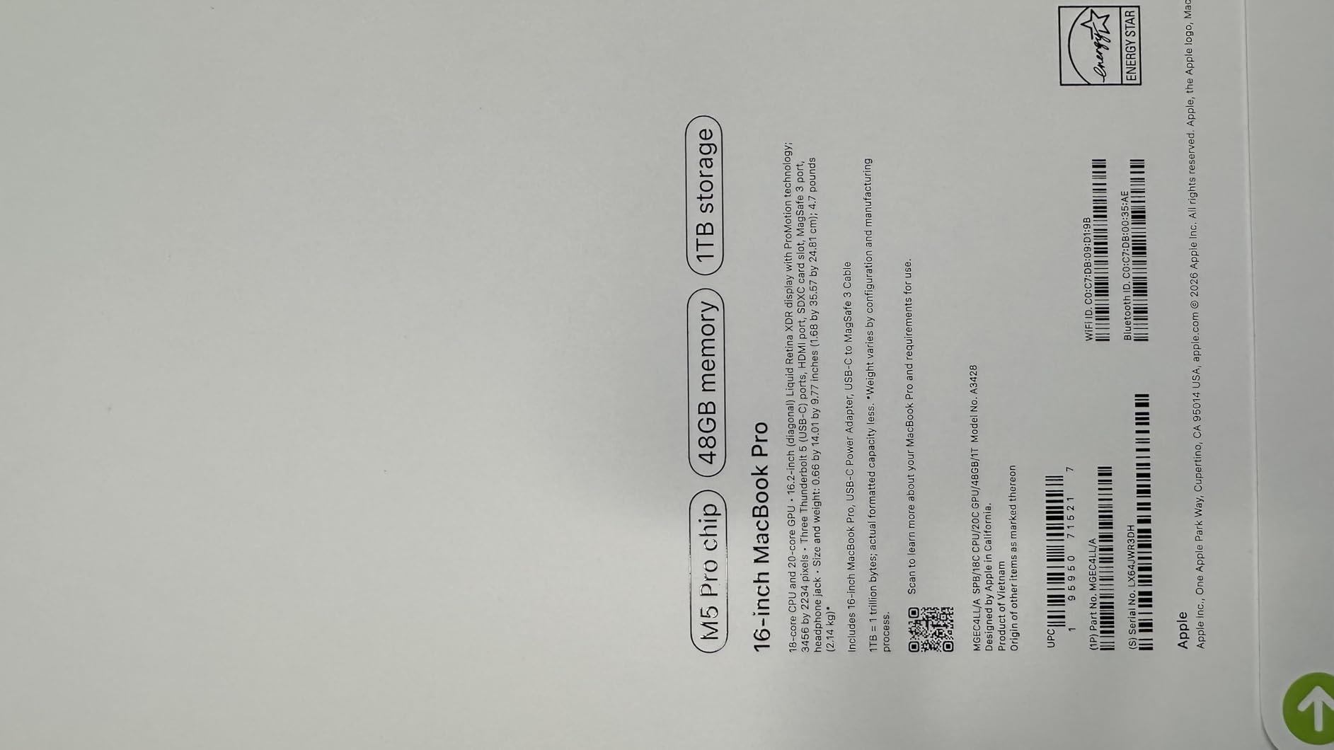 Apple 2026 MacBook Pro Laptop with Apple M5 Pro chip with 18-core CPU and 20-core GPU: Built for AI, 16.2-inch Liquid Retina XDR Display, 24GB Unified Memory, 1TB SSD, Wi-Fi 7; Space Black customer photo 2