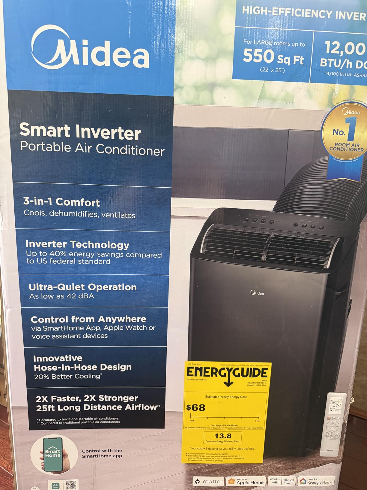 Midea Duo 14,000 BTU (12,000 BTU SACC) High Efficiency Inverter, Ultra Quiet Portable Air Conditioner, Cools up to 550 Sq.Ft., Works with Alexa/Google Assistant, Includes Remote & Window Kit, 2026 New customer photo 2