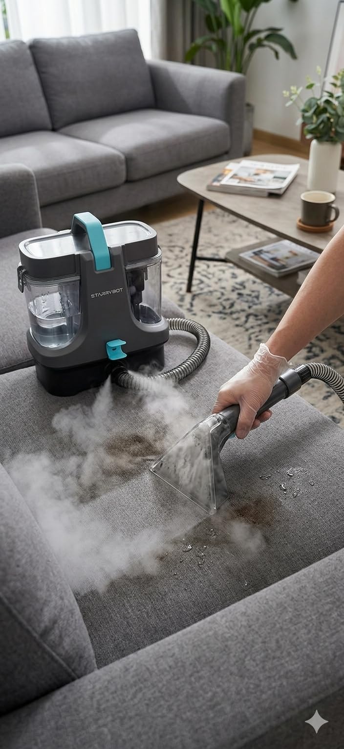 Starrybot Portable Carpet Cleaner Machine with Steam and Heating Technology, 18Kpa Powerful Suction with Versatile Tools for Pets, Couch, Spot Cleaner for Stairs/Furniture/Rug (Gray) (AC0205) customer photo 1