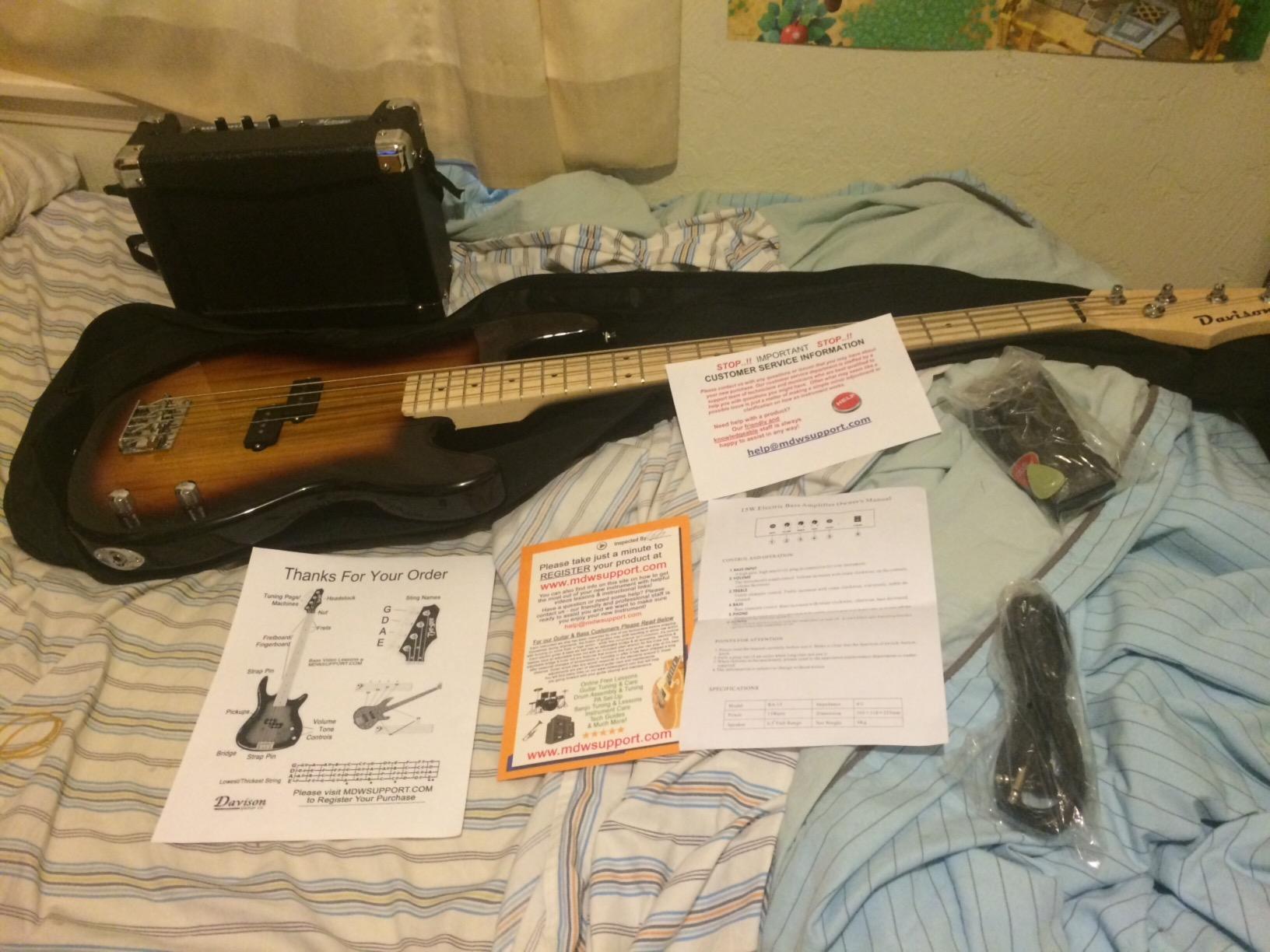 Davison Guitars Full Size Electric Bass Guitar with 15-Watt Amp, Blue - 4 String Right Handed Beginner Kit with Gig Bag and Accessories customer photo 2
