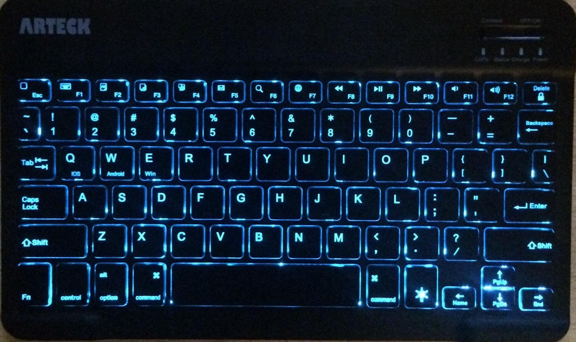 Arteck Universal Backlit 7-Colors Ultra Light Slim Portable Wireless Bluetooth 3.0 Keyboard for iOS iPad Pro, Air, Mini, Android, Windows Tablets PC Smartphone Built in Rechargeable 6-Month Battery customer photo 1