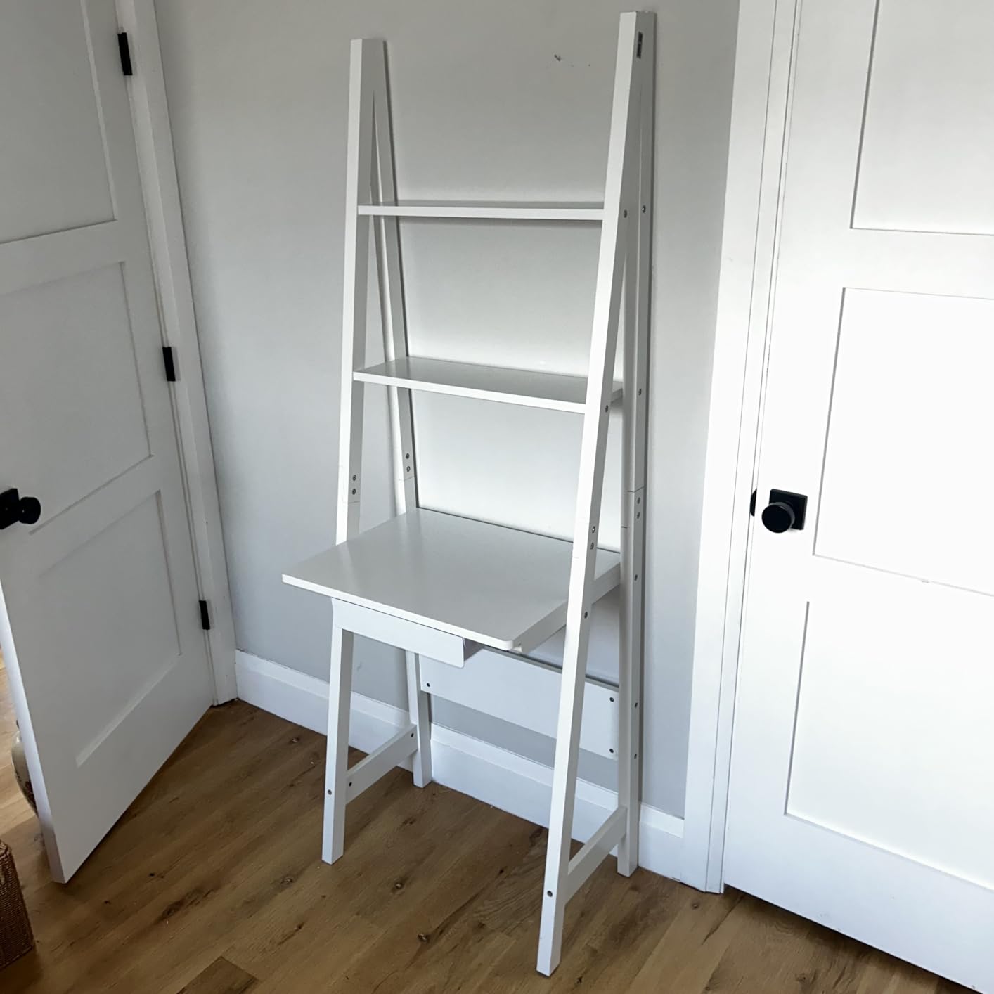 Haotian Ladder Desk with Shelves, Wall Desk for Small Space, Secretary Desk Workstation Dresser Shelf Freestanding Bookshelf, White customer photo 1
