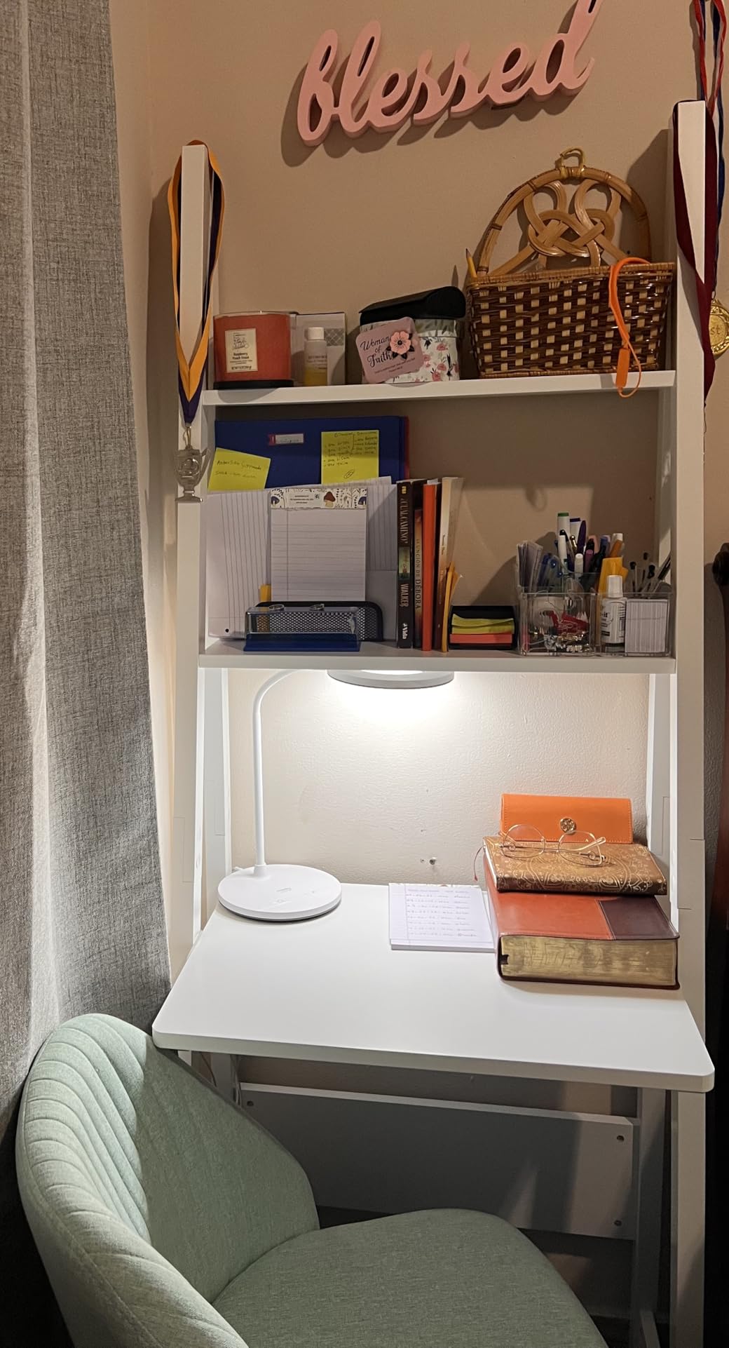 Haotian Ladder Desk with Shelves, Wall Desk for Small Space, Secretary Desk Workstation Dresser Shelf Freestanding Bookshelf, White customer photo 2