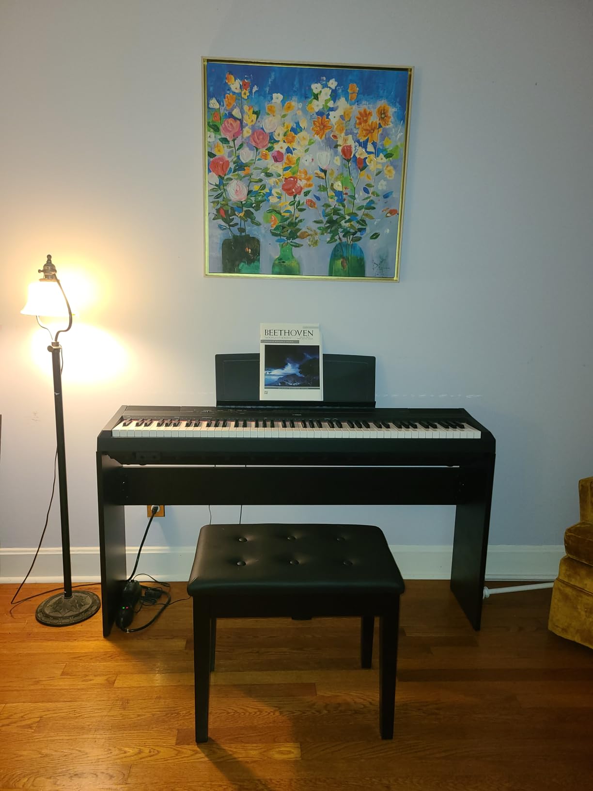 SONGMICS Duet Piano Bench with Padded Cushion and Storage Compartment, Piano Chair Seat, 13.4 x 29.1 x 19.7 Inches, Ink Black ULPB75BK customer photo 2