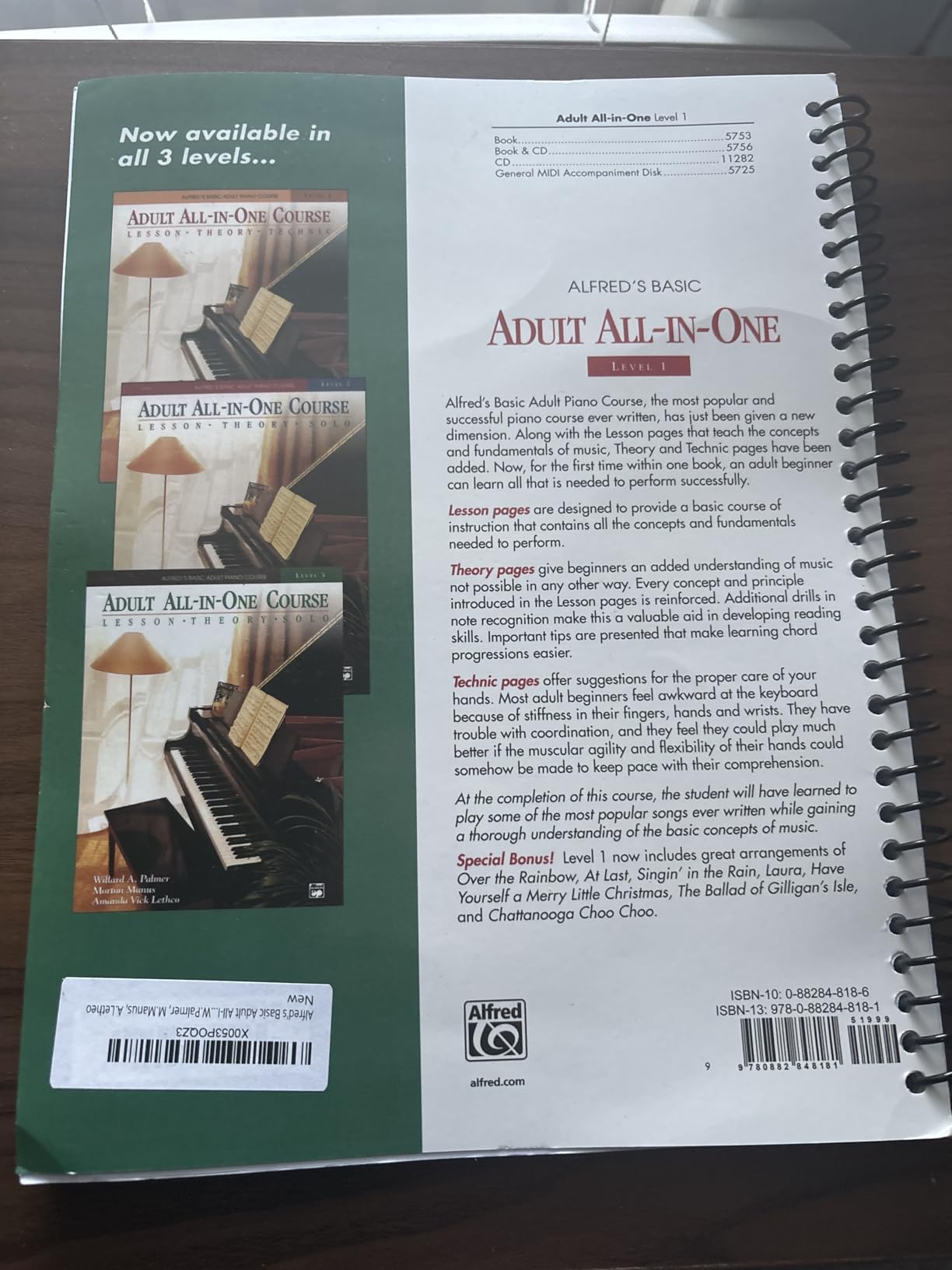 Alfred's Basic Adult All-in-One Piano Course: Lesson, Theory, Technic (Spiral-Bound Edition) customer photo 2