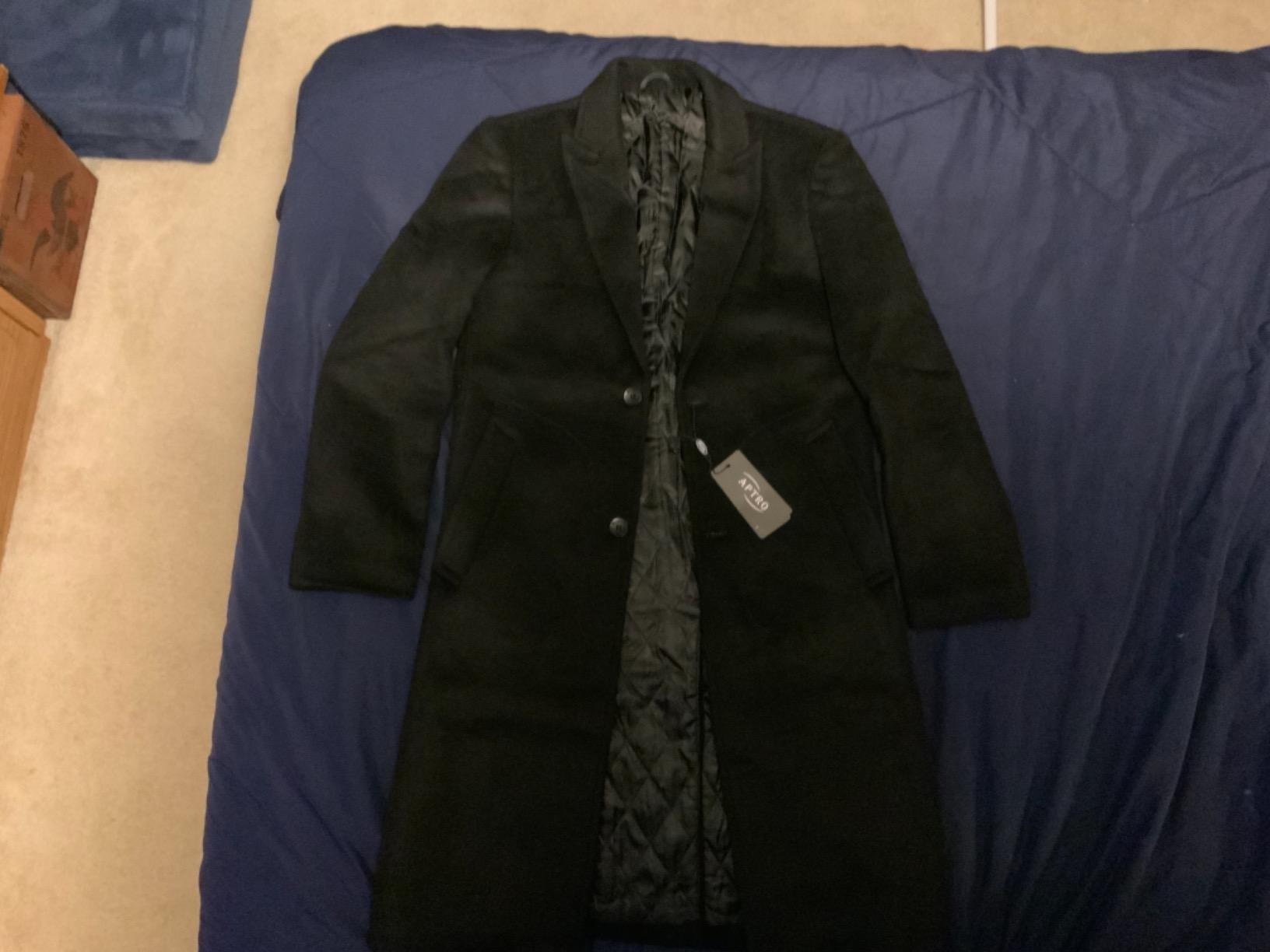 APTRO Men's Luxury Full Length Trench Coat Long Wool Overcoat Winter Windbreaker customer photo 2