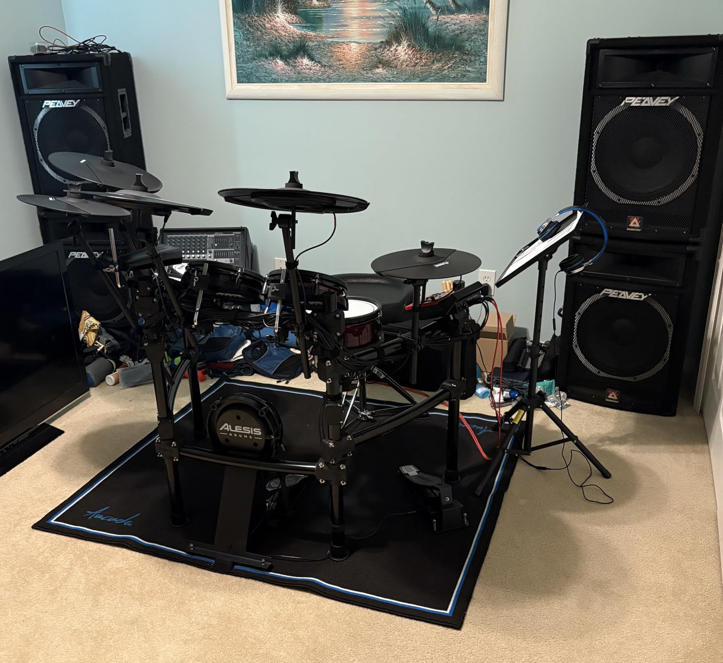 Aucuda Drum Rug Mat Non Slip 4x6 ft for Electric Drum Set, Black Tightly Woven Carpet with Soundproof TPR Grip Backing customer photo 1
