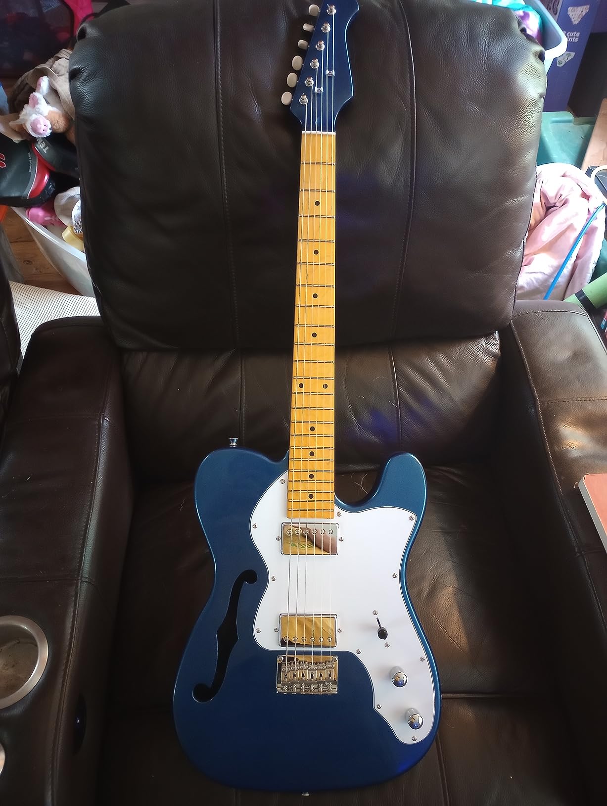 Donner 39 Inch Jazz Electric Guitar TL Thinline F Hole Beginner Full Size Hollow Guitar with H-H Pickups, Bag, Strap, Cable, Sunburst (DJC-1000S) customer photo 1
