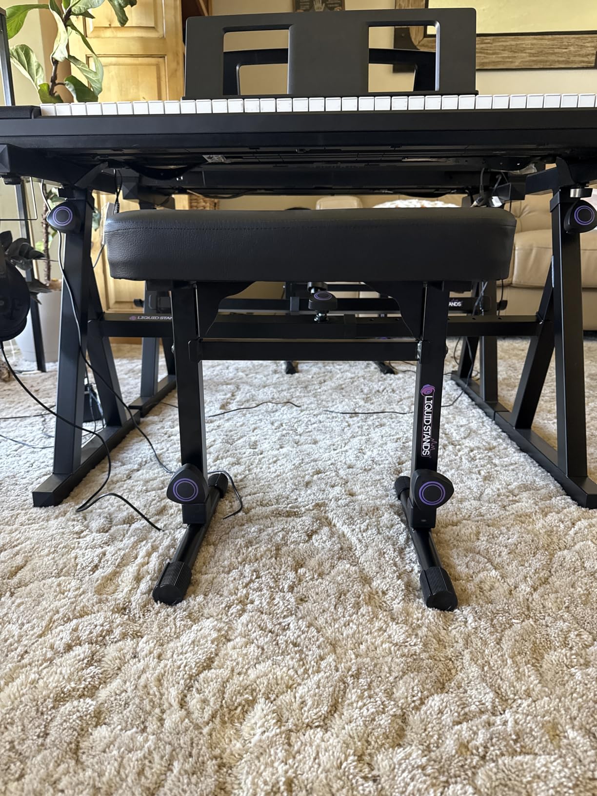 Liquid Stands Piano Bench Adjustable Stool - Music Keyboard Bench Seat for Piano Keyboard Stand with Black Padded Cushion for Musicians Piano Stool Chair (PU Leather) customer photo 2