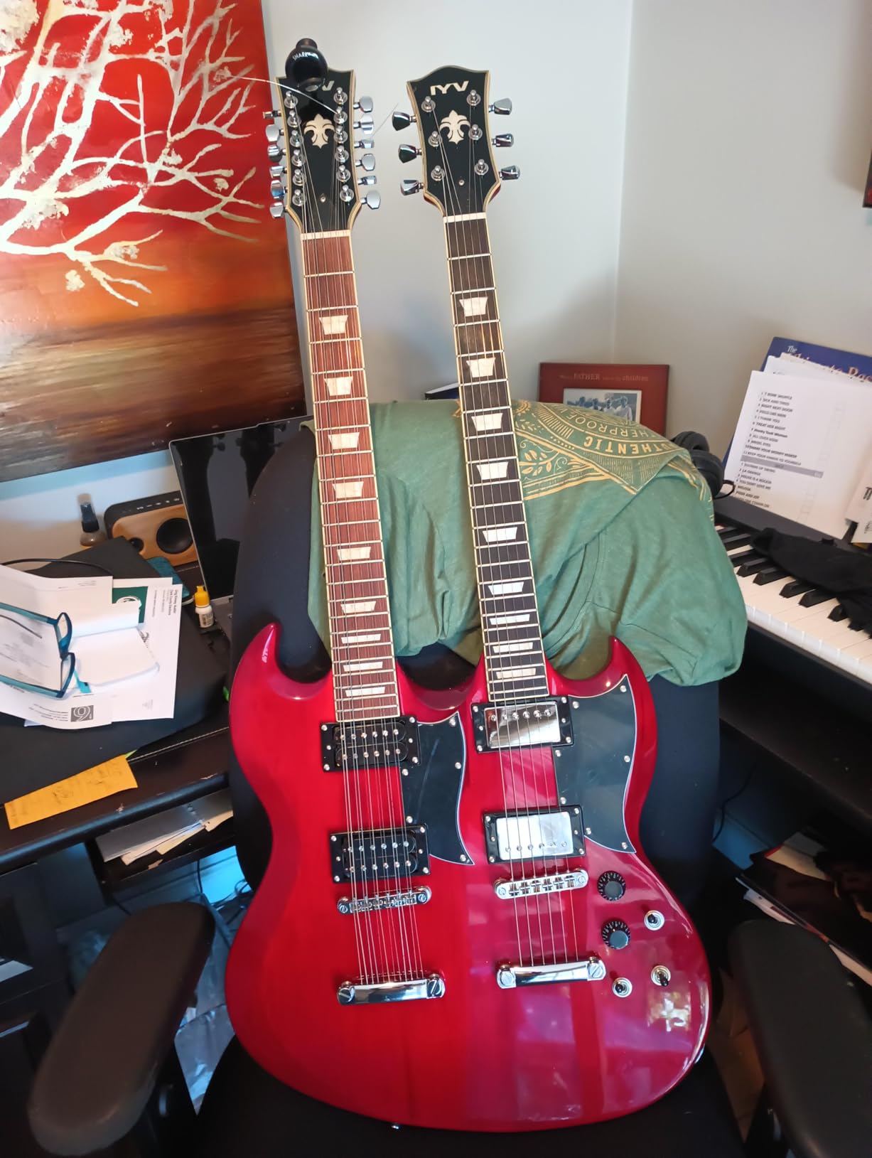IYV IDN-126 Double-Neck Solid Body Guitar, Trans Red customer photo 2
