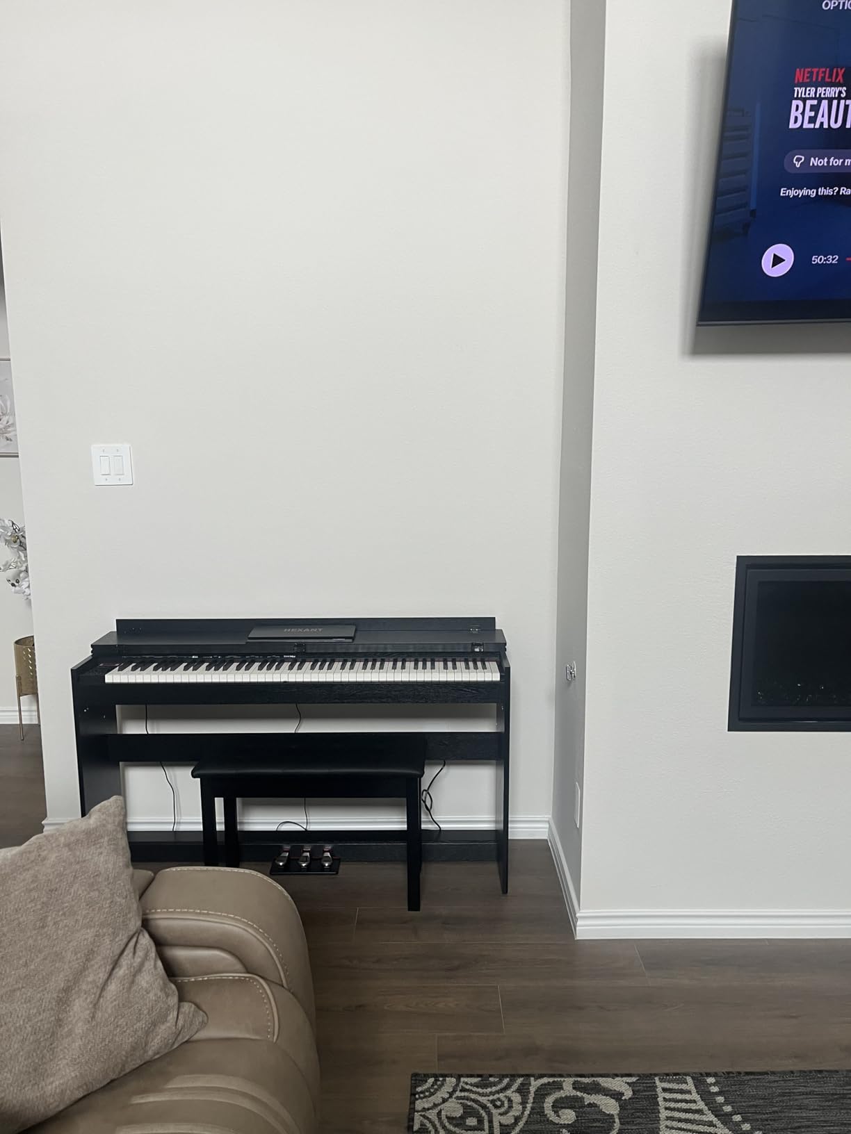HEXANT 88-Key Weighted Digital Piano, Full-Size Semi-Weighted Upright Flip Electric Keyboard Piano with 3 Pedal and Multi-Functional Keyboard for Beginner(with Bench, Black) customer photo 1
