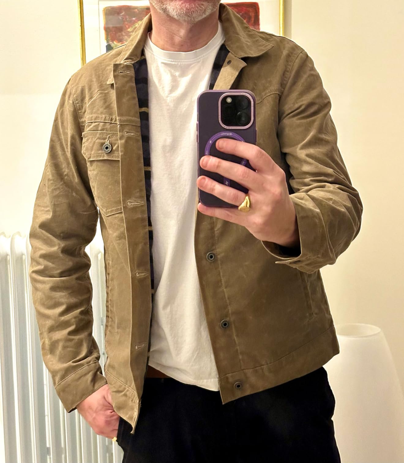 Huckberry Flint and Tinder Men's Flannel-Lined Waxed Trucker Jacket, Water & Weather Resistant Mens Jacket customer photo 1