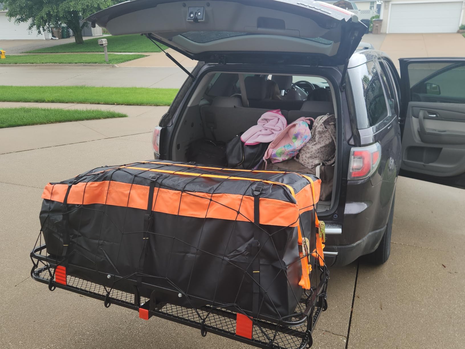 VEVOR 60x24x6 Folding Hitch Carrier - 500lb Capacity Cargo Basket & Waterproof Bag, Fits 2