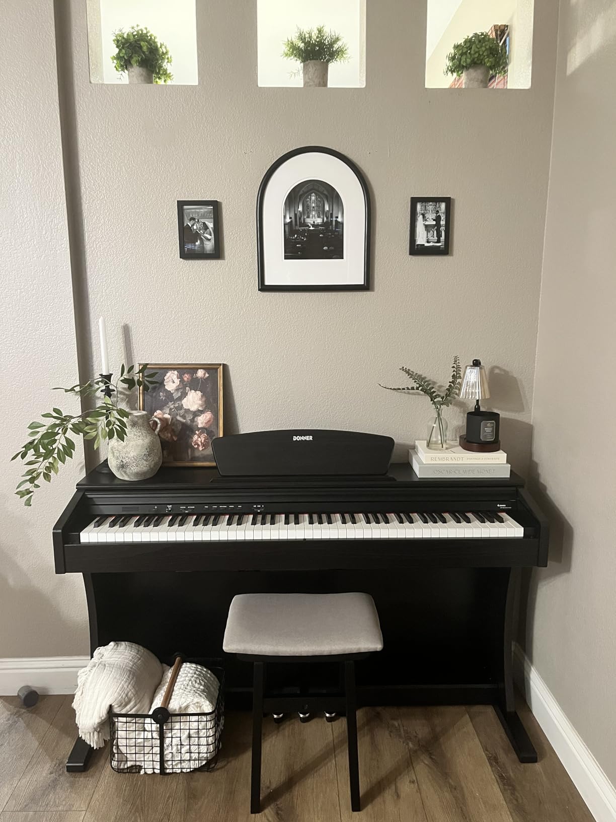 Donner DDP-400 Digital Piano with 88 Key Progressive Weighted Keyboard, Premium Upright Piano Keyboard for Professional, Bundle with Headphone, Bluetooth, Record, 138 Tones, 100 Rhythms, LCD, Brown customer photo 1
