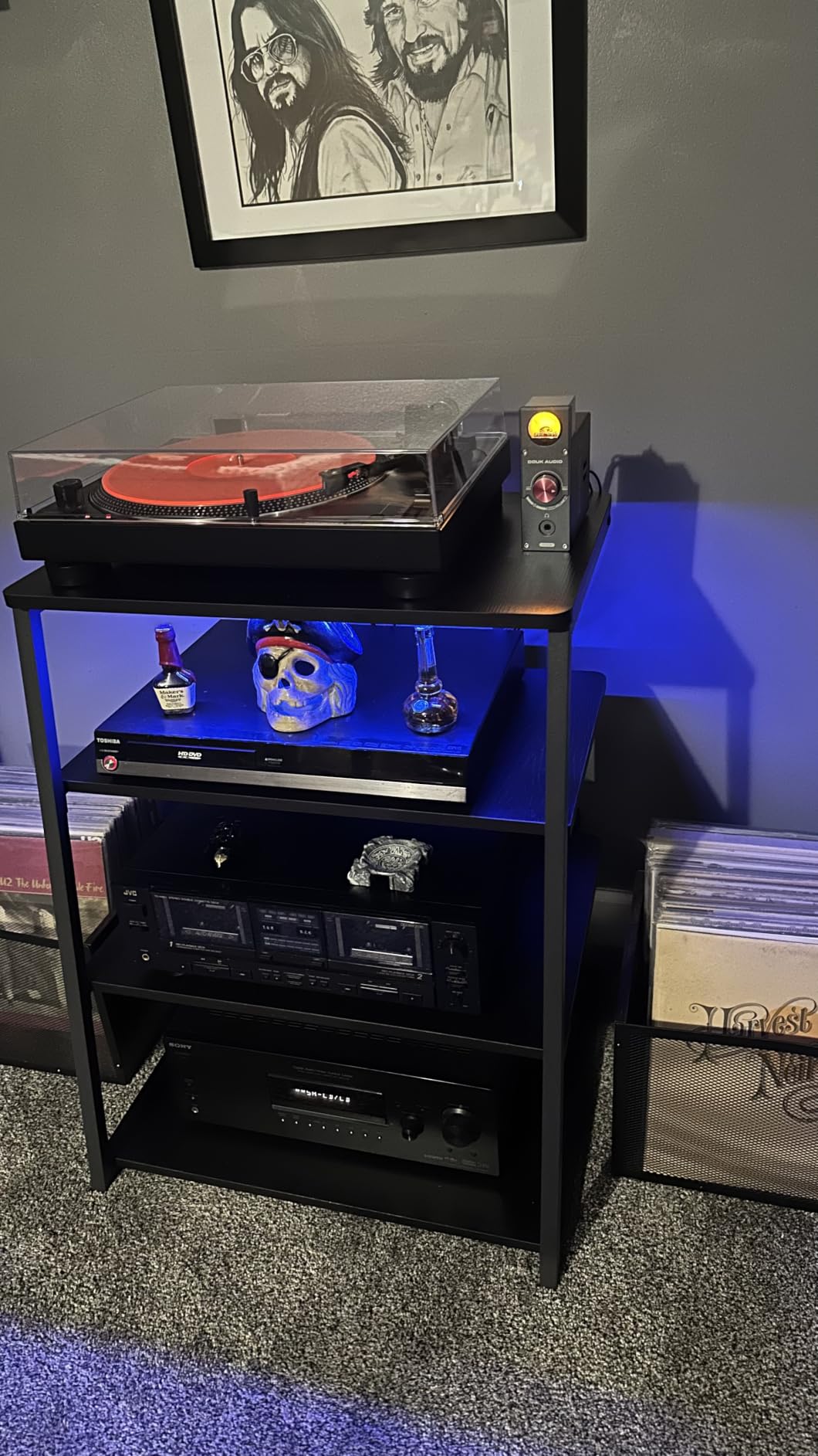 Armocity 4-Tier AV Media Stand with Power Strips, Stereo Stand with LED Lights, Rack Audio Tower with Adjustable Shelves, Small Entertainment Center, 30'', Black Ebony customer photo 1