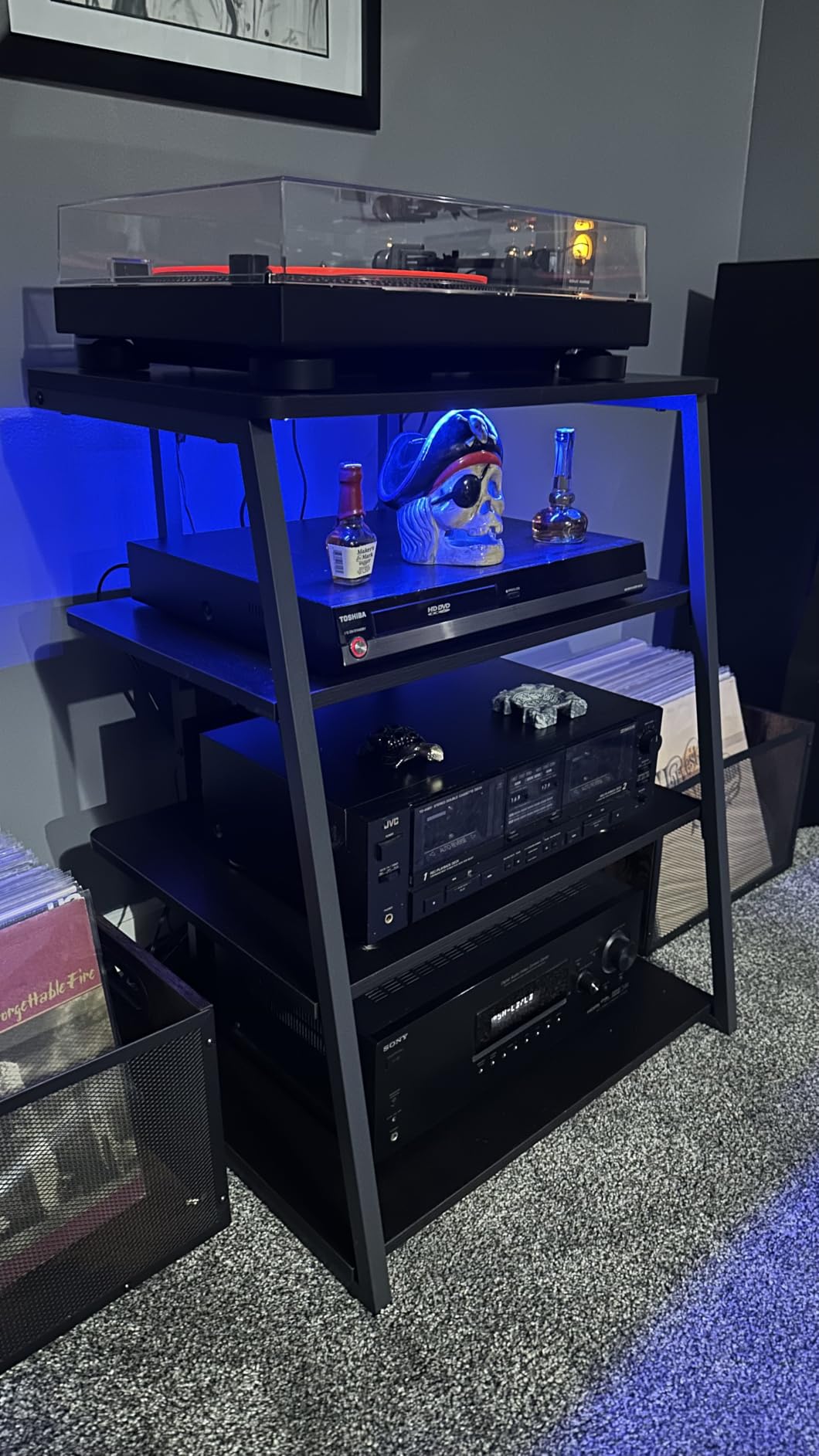 Armocity 4-Tier AV Media Stand with Power Strips, Stereo Stand with LED Lights, Rack Audio Tower with Adjustable Shelves, Small Entertainment Center, 30'', Black Ebony customer photo 2