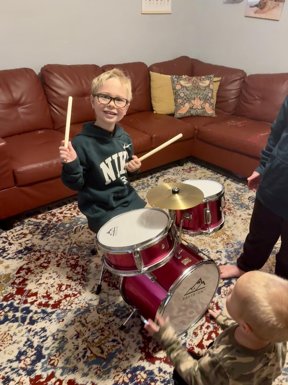 EASTROCK Junior Drum Set, 3 Piece 14'' Junior Drum sets for Drummer, Beginner, Drum Set for 5-7 Years Old with Adjustable Throne, Cymbal, Pedal, Drumsticks (Rose Powder) customer photo 1