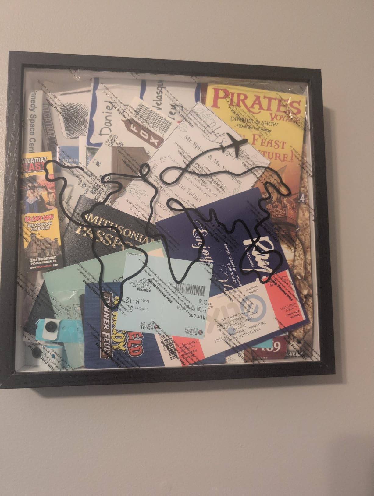Travel Adventure Archive Shadow Box For Memories,8&12Inch Concert Travel Ticket Stub Memory Top Loading Shadow Keepsake Box With Slot On Top,life In a Shadow Box Travel Frame (White, 8x8) customer photo 1