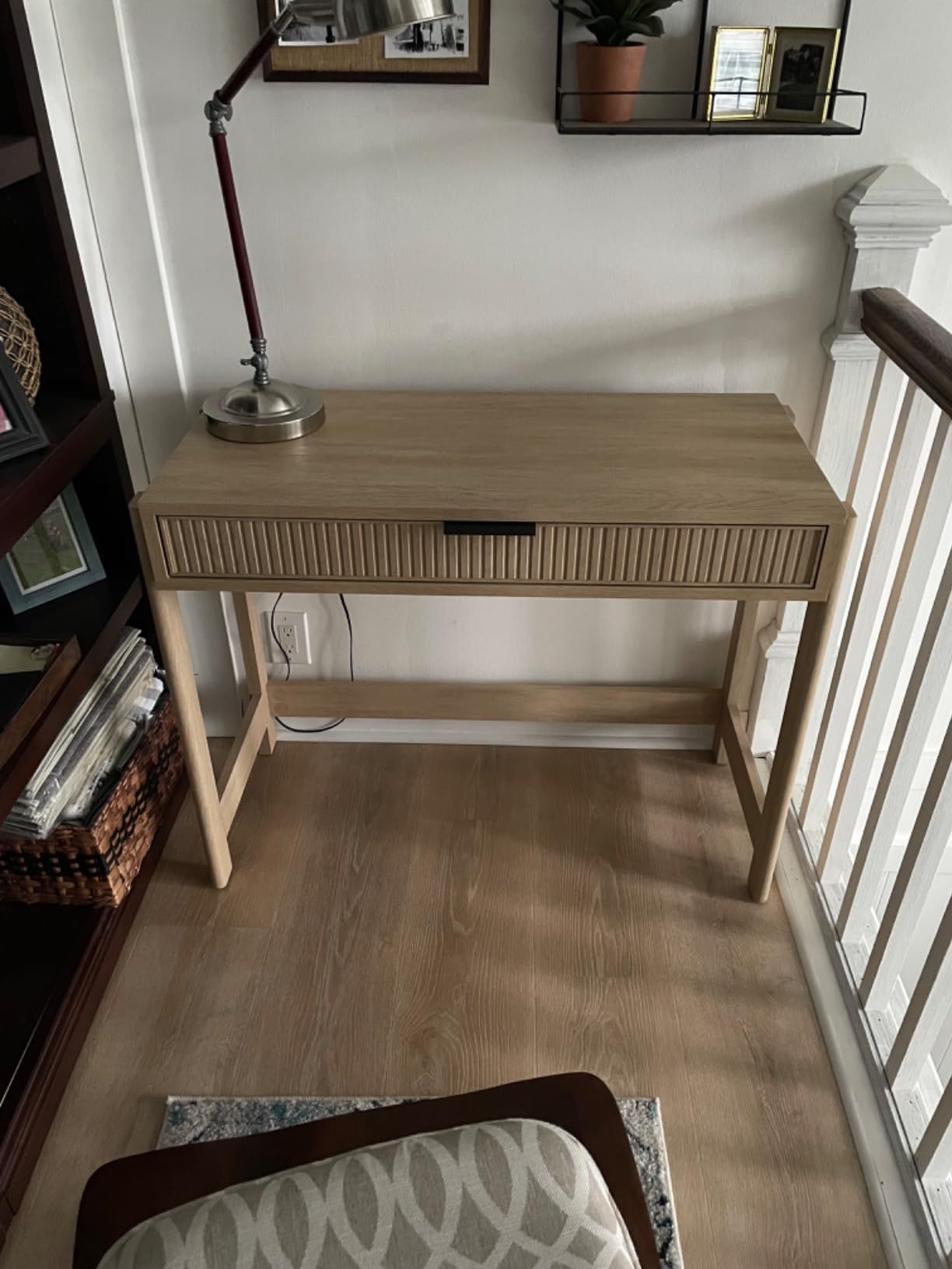 Walker Edison Transitional Office Design, Reeded Drawer Front Detail, Writing Desk with Drawer, Spacious Desktop, Complementary in Living Spaces, 38 Inch, Coastal Oak customer photo 2