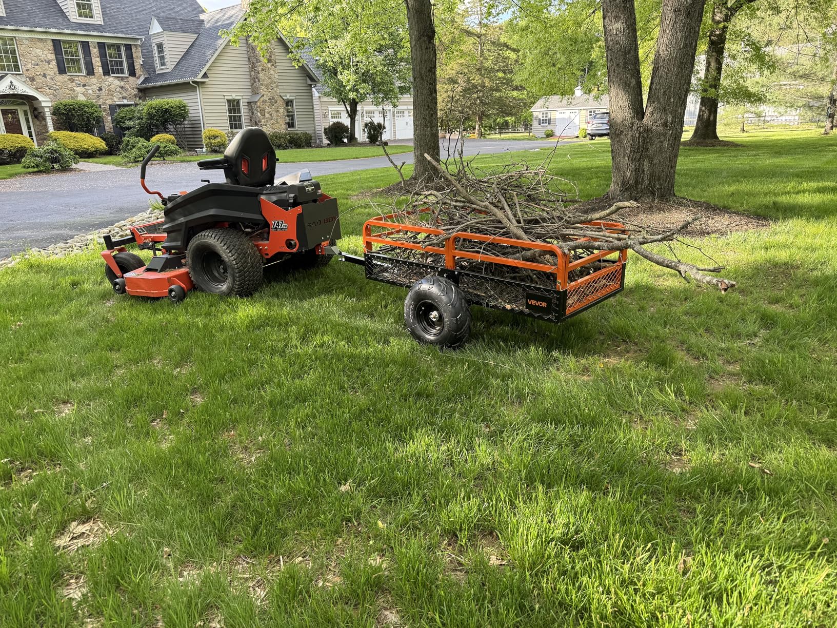 VEVOR ATV UTV Trailer Tow Behind Dump Cart | 1500lbs Capacity, 15 Cubic Feet, Heavy Duty, For Lawn Mower Tractor, Yard Garden Use customer photo 1