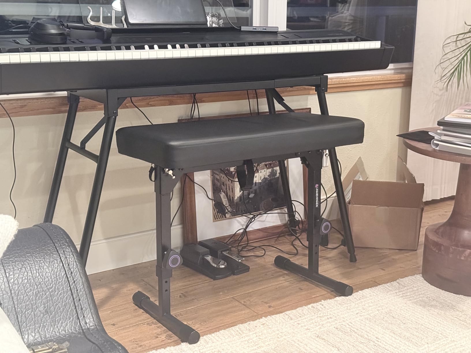 Liquid Stands Foldable Dual Adjustable Piano Bench Music Stool - Portable Piano Keyboard Bench Seat for Piano Keyboard Stand with Black Padded Cushion for Musicians Piano Stool Chair, Piano Desk customer photo 2