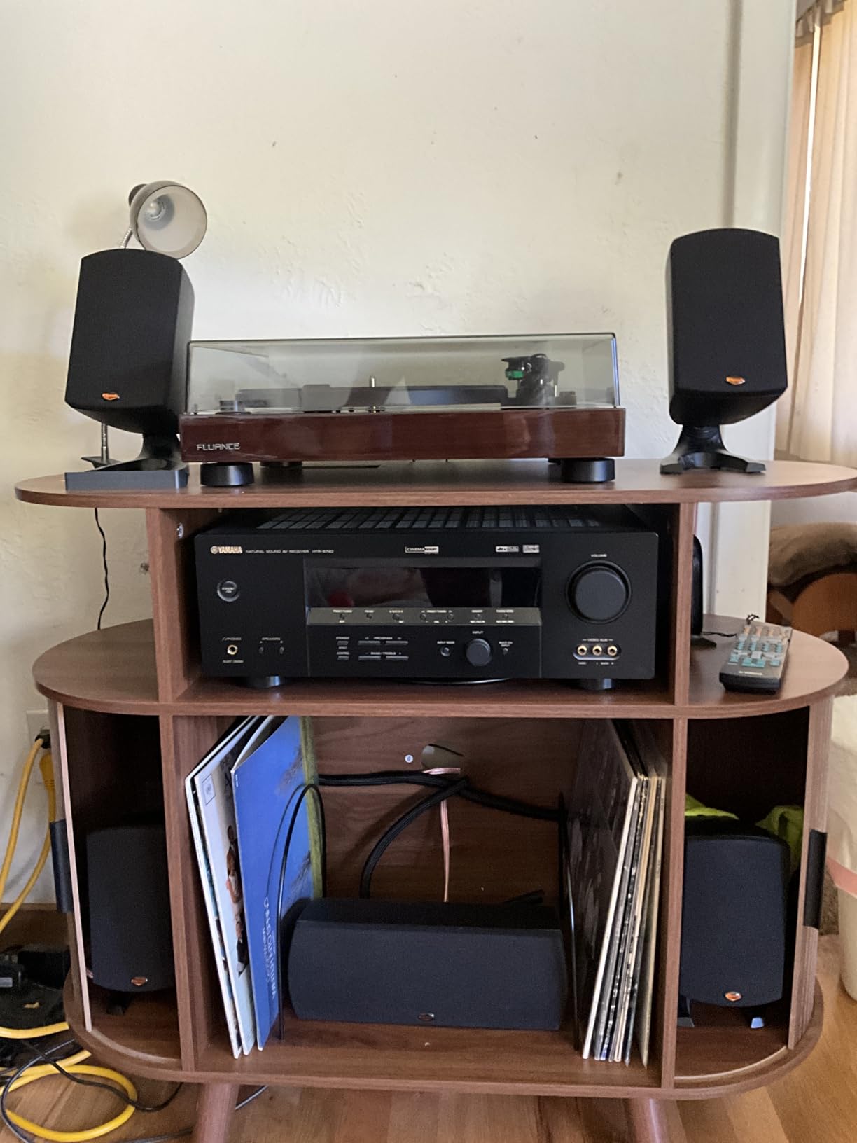 LUVIOHOME Large Round Record Player Stand with Charging Station & USB Ports, Record Storage Cabinet, Mid Century Modern Turntable Stand for Bedroom Living Room (Walnut) customer photo 1