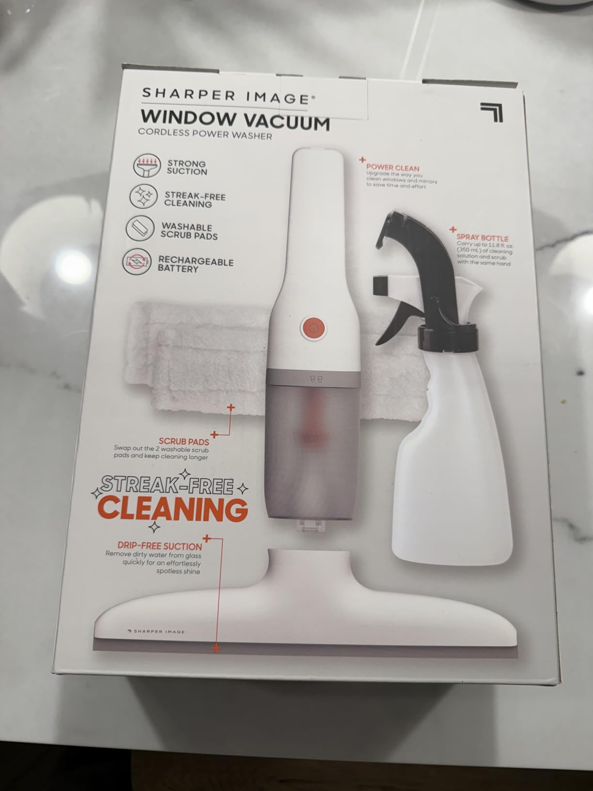 Sharper Image 2-in-1 Window Vacuum Cleaner Kit - Cordless Squeegee, Spray Bottle, 11