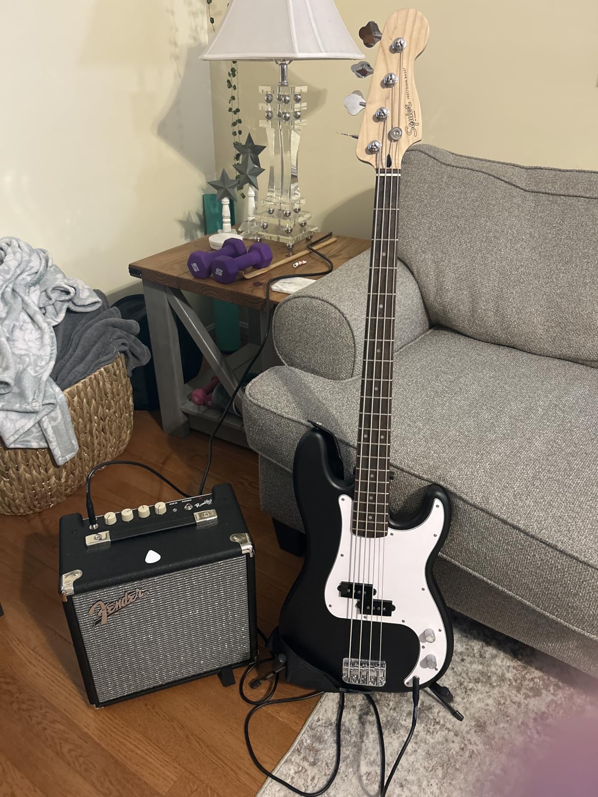 Fender Squier Debut Series Precision Bass Guitar Pack, Beginner Guitar Pack, 2-Year Warranty, Includes Rumble 15 Amplifier, Padded Gig Bag, Instrument Cable, and More, Black with Satin Urethane Finish customer photo 1