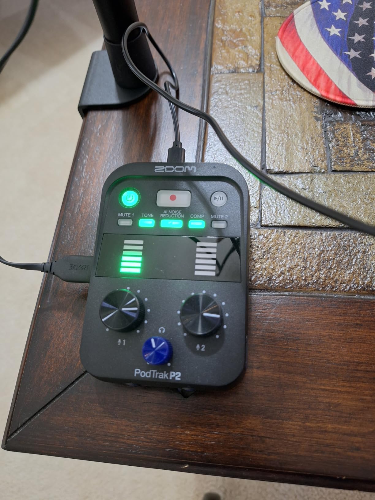 Zoom PodTrak P2 Podcast Recorder, 2 USB Mic Inputs, 2 Headphone Outputs, AI Noise Reduction, Tone & COMP Effects, Remote Guest Recording, SD Card, Battery/USB-C Powered customer photo 1