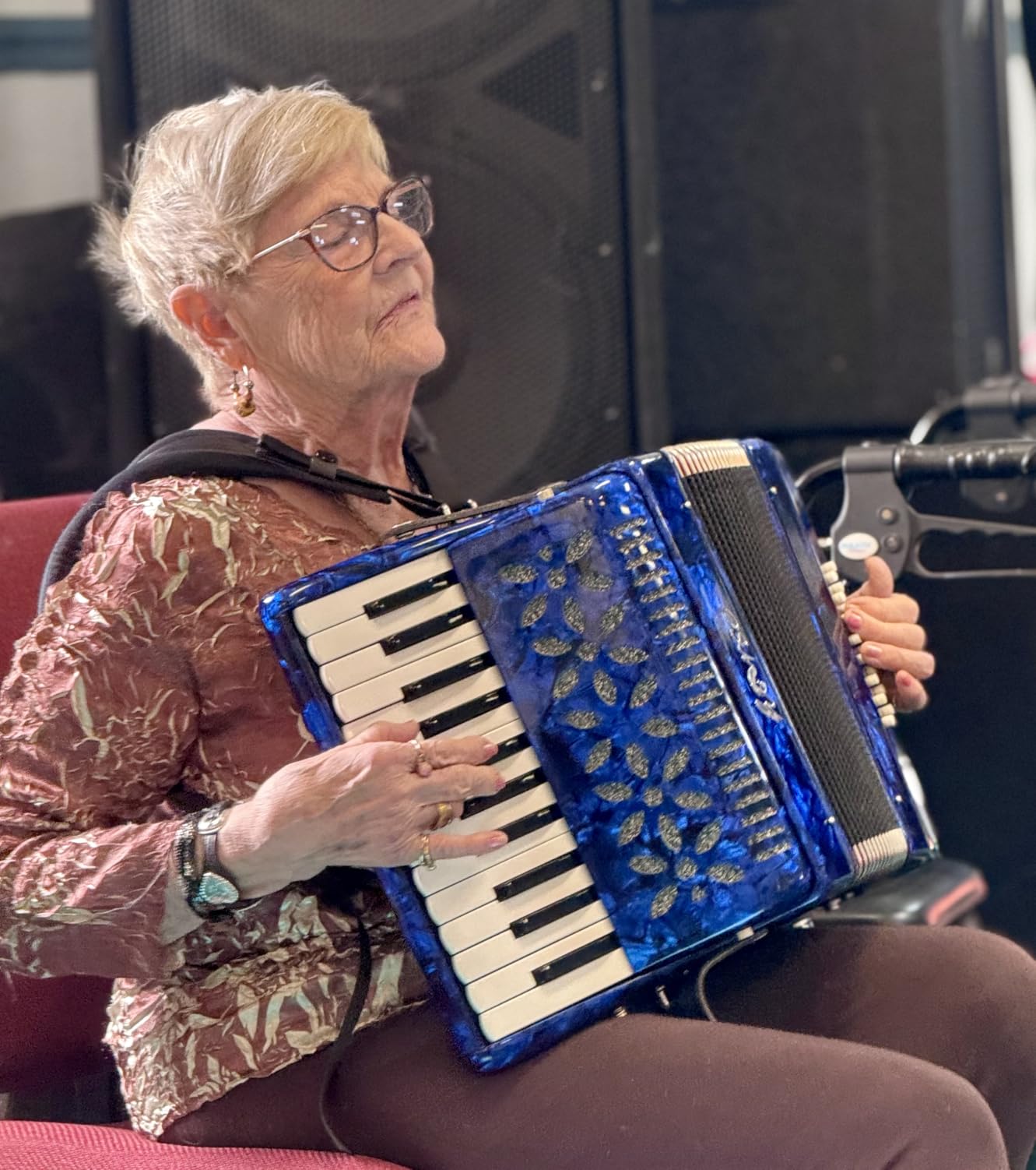 25 Keys Accordion, 16 Bass Student Piano Accordion for Beginner and Adults, Lightweight Portable with Adjustable Straps, Cleaning Cloth, Gloves, and Carrying Bag(Blue) customer photo 2