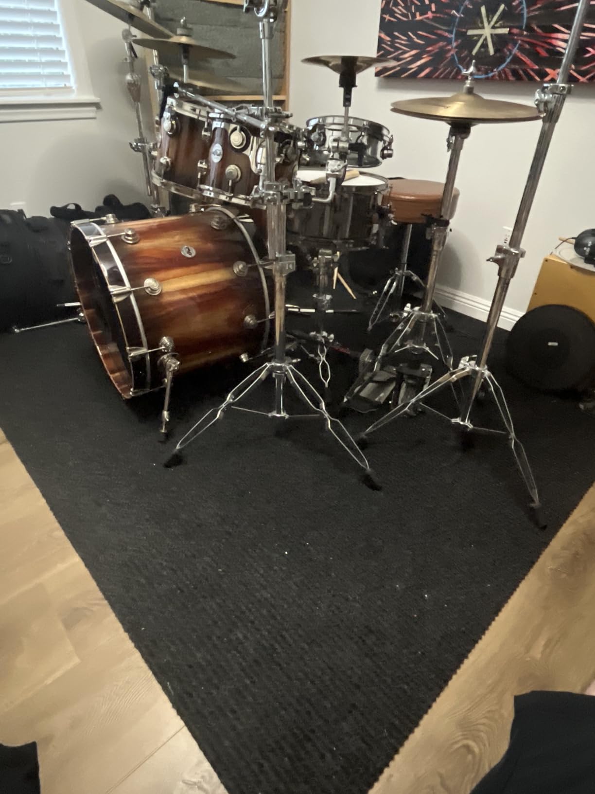 IBVIVIC Drum Mat, 4Ft x 5.3Ft Drum Carpet Drum Rug Tightly Woven Fabric with Non-Slip Grip Bottom, Black customer photo 1