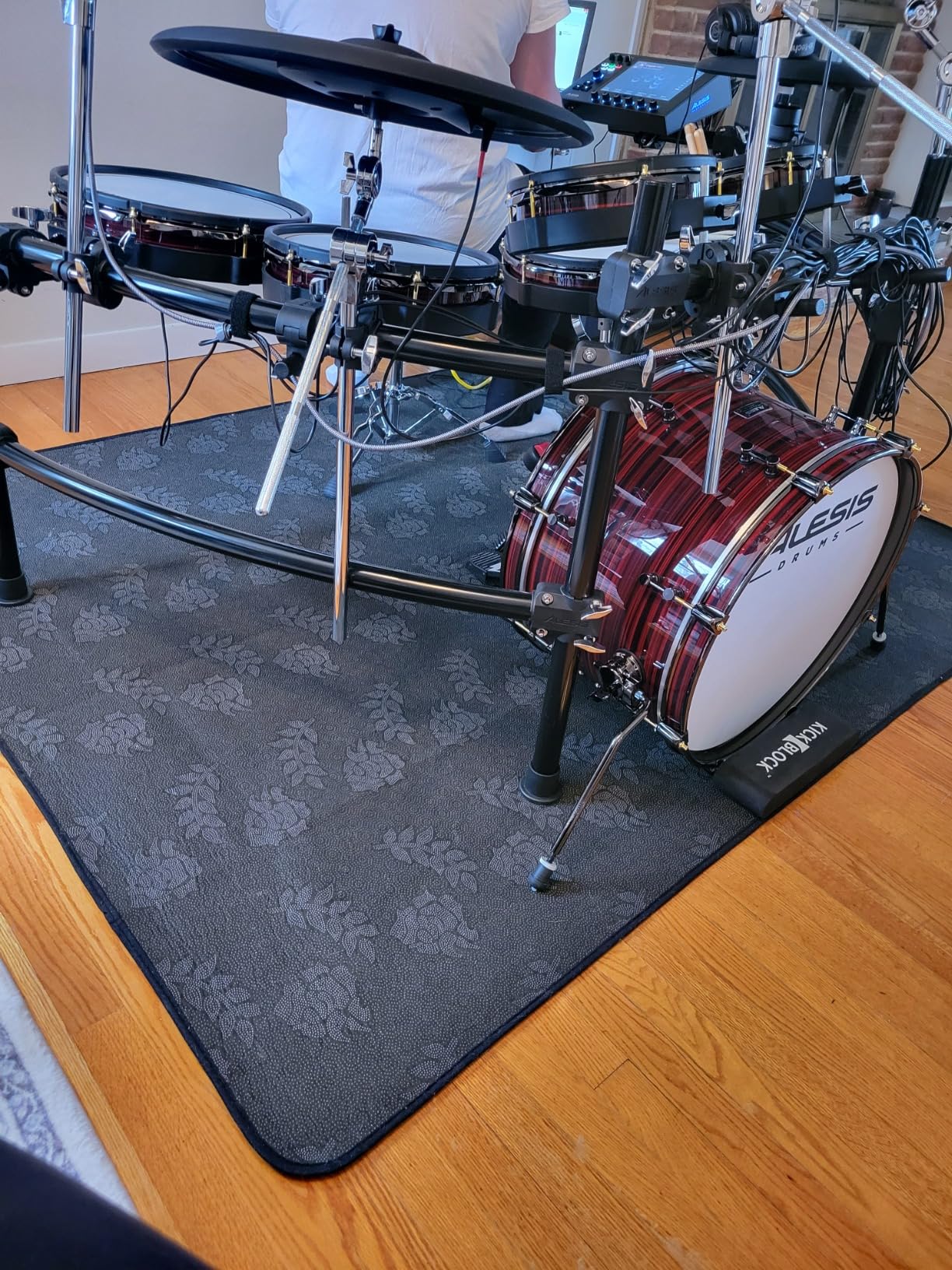 IBVIVIC Drum Mat, 4Ft x 5.3Ft Drum Carpet Drum Rug Tightly Woven Fabric with Non-Slip Grip Bottom, Black customer photo 2