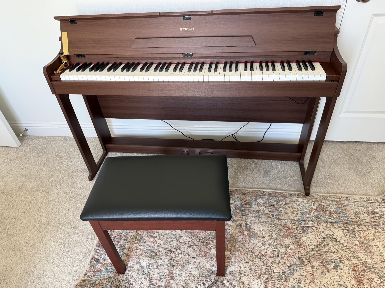 STRICH 88 Keys Digital Piano, Hammer-Action Fully Weighted Keyboard, Cover Designed Electric Piano Keyboard with Furniture Stand, Headphones, Three Pedal, Brown, SDP-400 customer photo 1