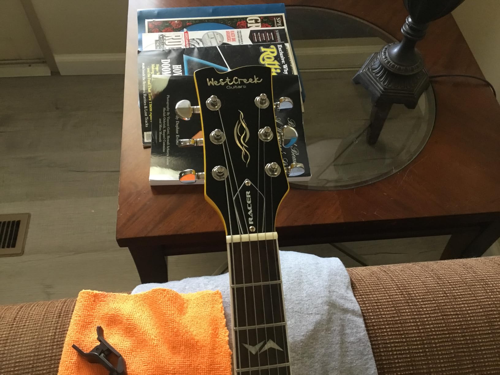 WestCreek RACER Solid Body Electric Guitar, SG guitar, Rounded End Frets, Bone nut, Rosewood Fingerboard, Mahogany Body (Black-Red Stripe) customer photo 2