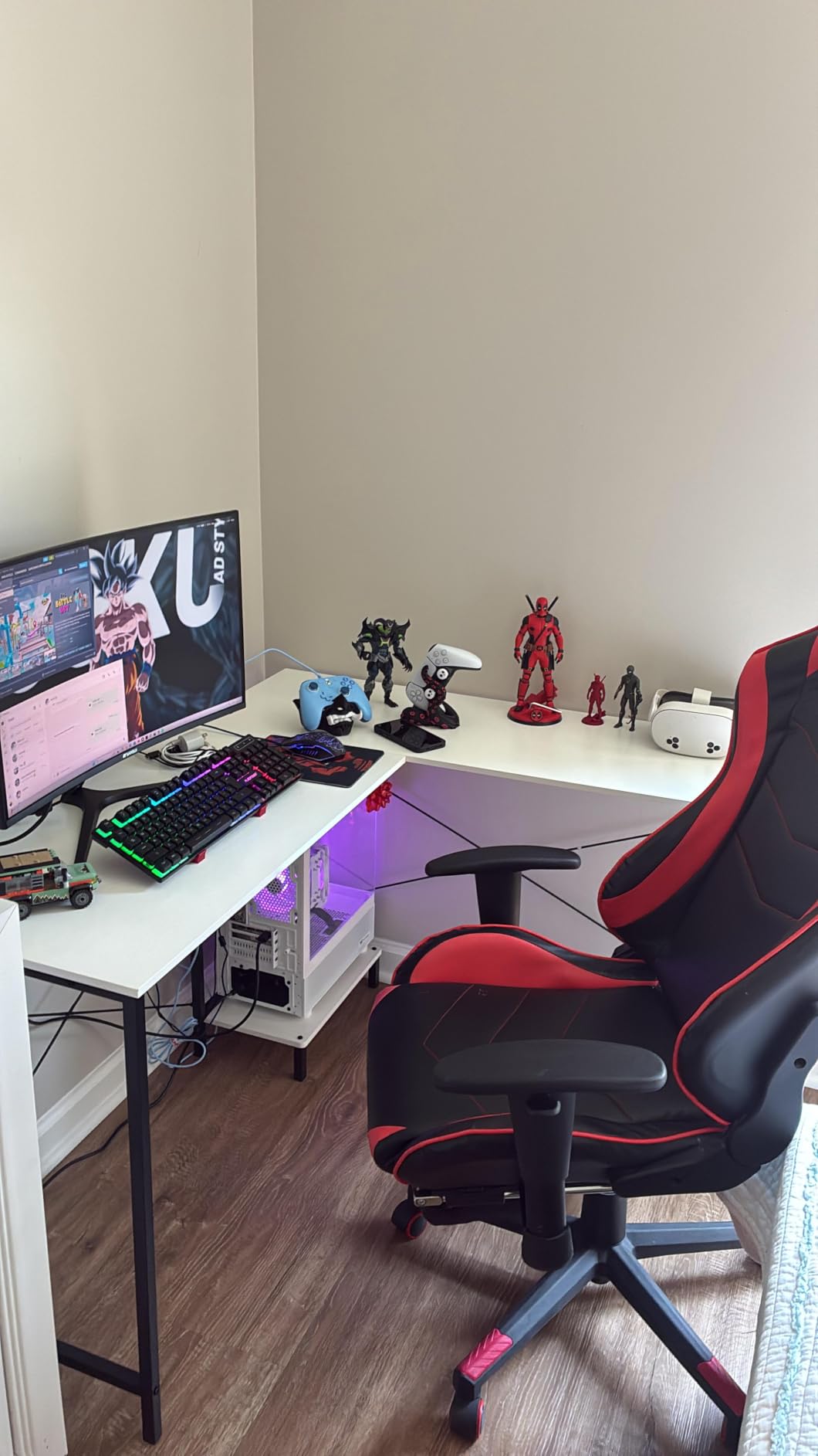 DUMOS L Shaped Desk, Computer Gaming Desks Corner Office Table with CPU Shelf for Home Study Writing Work Station 50 Inch, Sturdy Modern Design, Ideal for PC Setup, Study, and Home Office Use, White customer photo 1