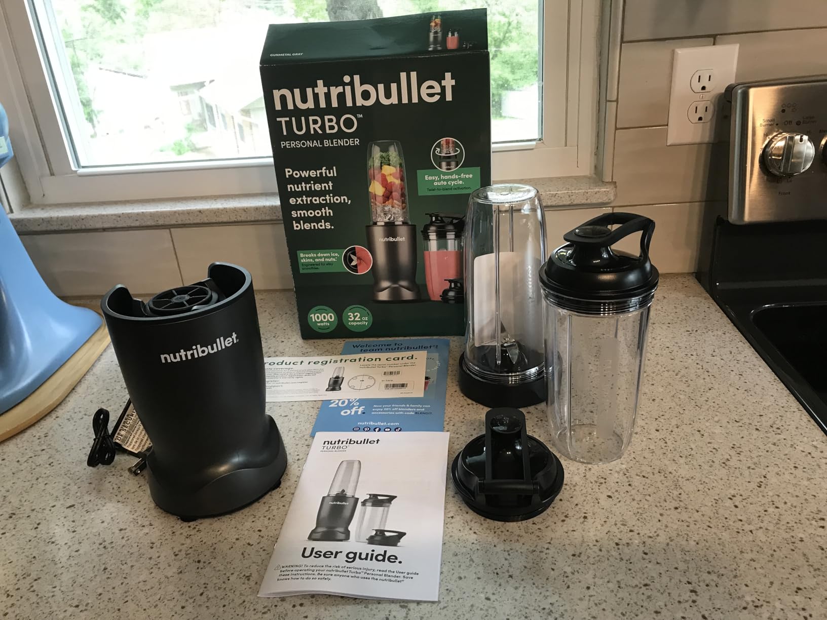 NutriBullet Turbo Personal Blender, Shakes, Smoothies, Food Prep, and Frozen Blending, 32 Ounce Cup, 24 Ounce Cup, (2) Flip-top Travel To-Go Lids, 1000 Watt, Gunmetal, NB50400 customer photo 2